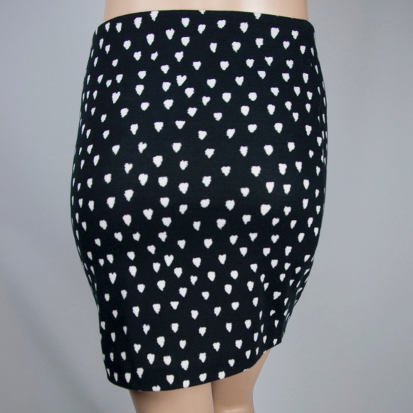 Black White Pencil Skirt Heart Polka Dot - Picture 2 of 3